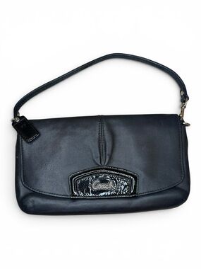 Coach Black Leather Wristlet Clutch with Logo Plaque